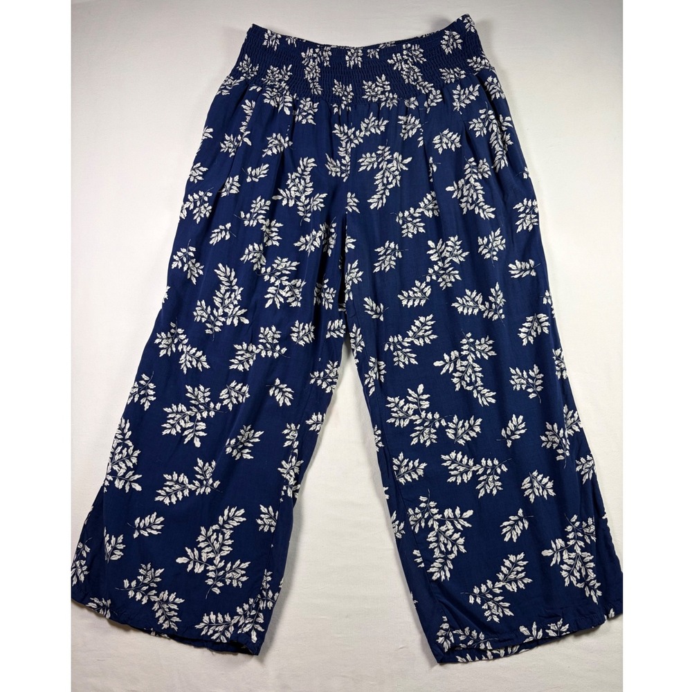Old Navy Culottes Navy Resort Leaf Print Wide Leg Pants Cottagecore Boho Women L